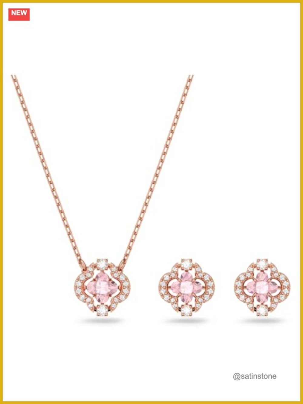 Crystal Necklace and Earring Set Rose-Gold Tone Plated Jewelry